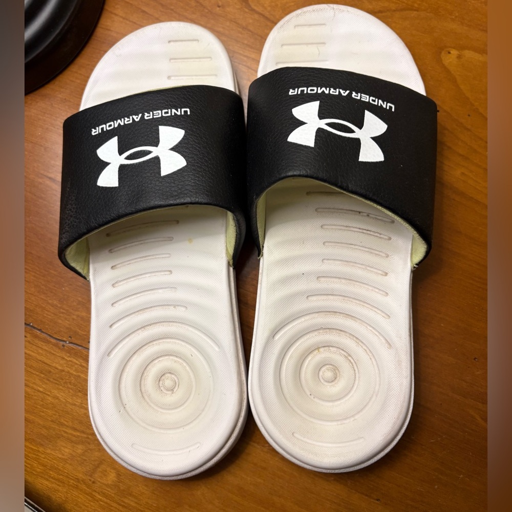 Under Armour Black and White Slide Sandals